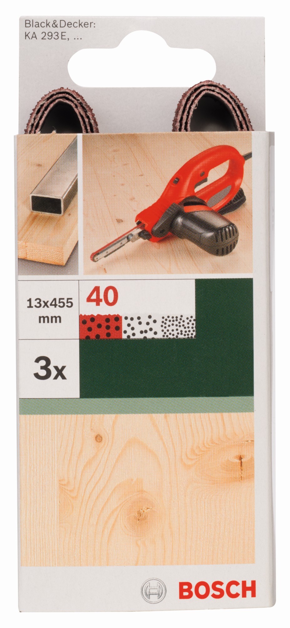 Set de 3 bandas de lija para Black+Decker Powerfile, calidad roja13 x 451 mm; G = 40, para madera