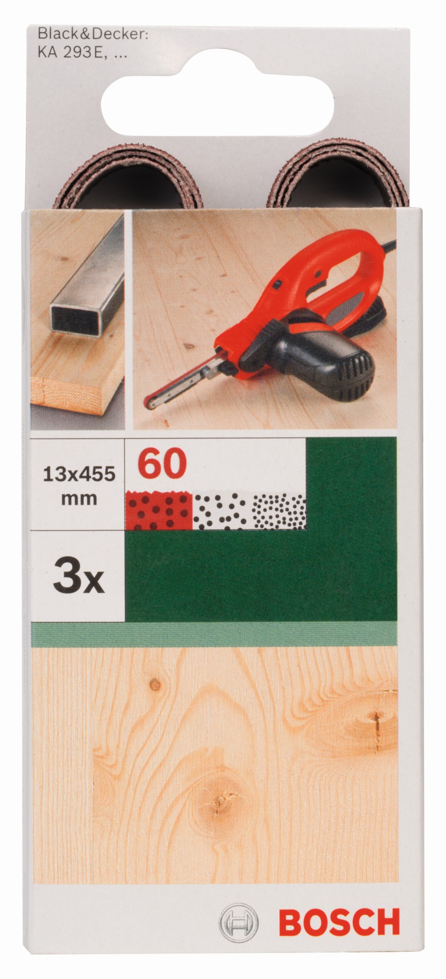 Set de 3 bandas de lija para Black+Decker Powerfile, calidad roja13 x 451 mm; G = 60, para madera
