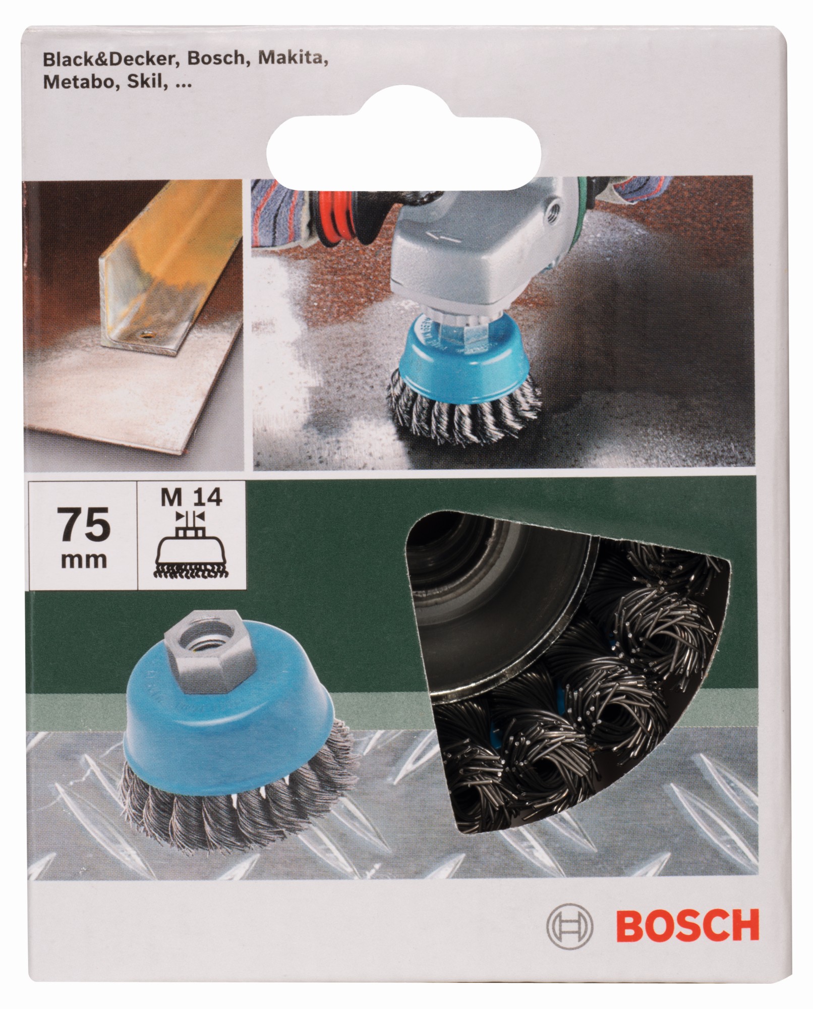 Cepillo de vaso para amoladoras angulares y rectas, alambre ondulado, latonado, 75 mm