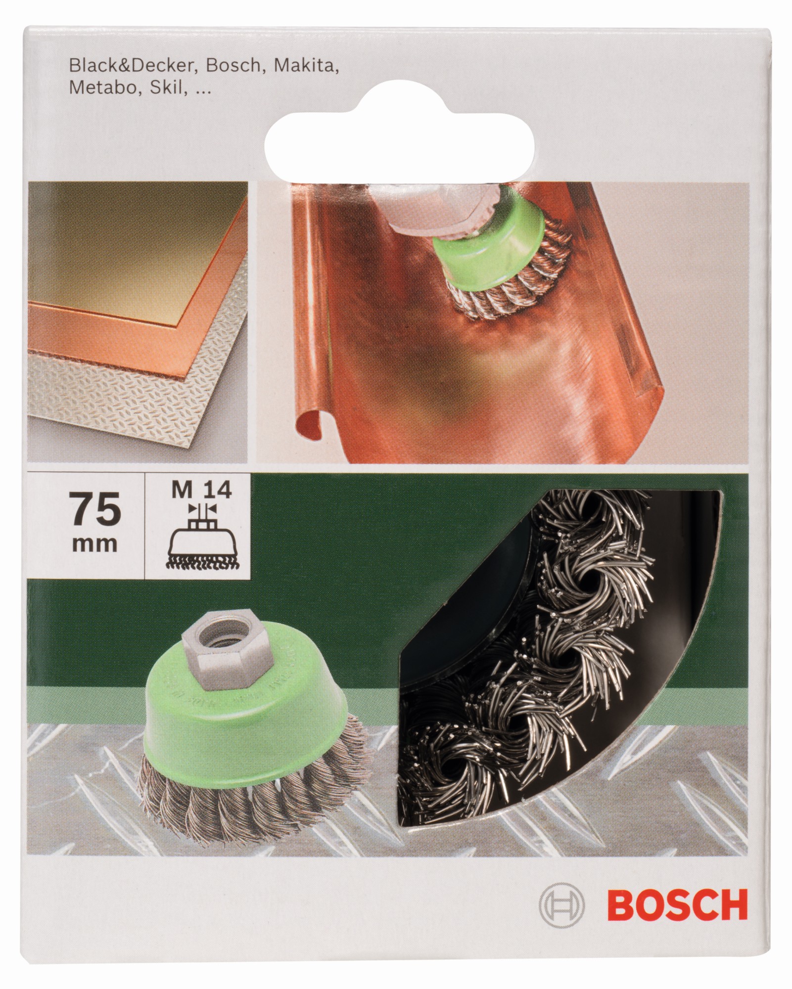 Cepillo de vaso para amoladoras angulares y rectas, alambre trenzado, inoxidable, 75 mm