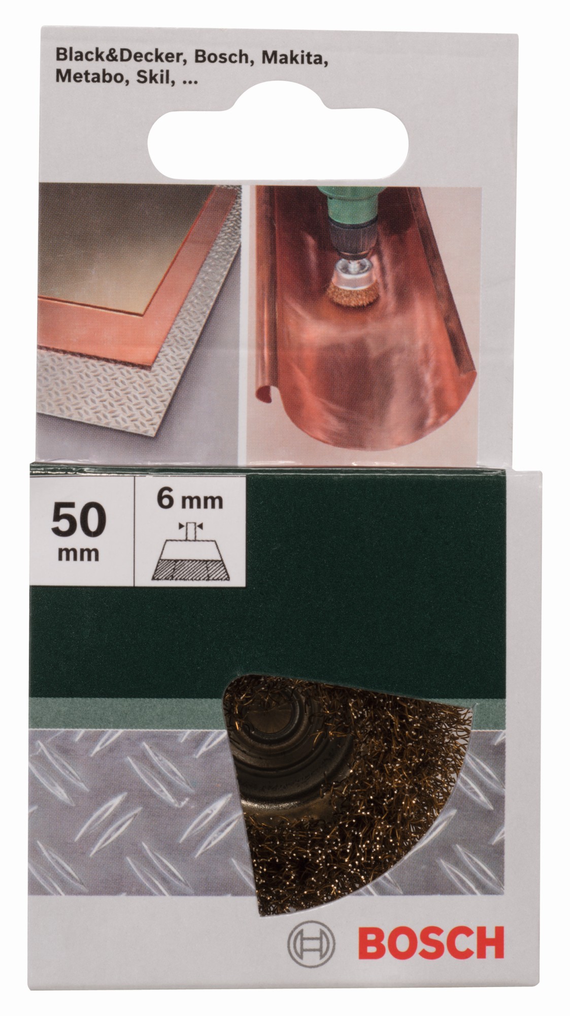 Cepillo de vaso para taladradoras, alambre ondulado, latonado, 50 mm