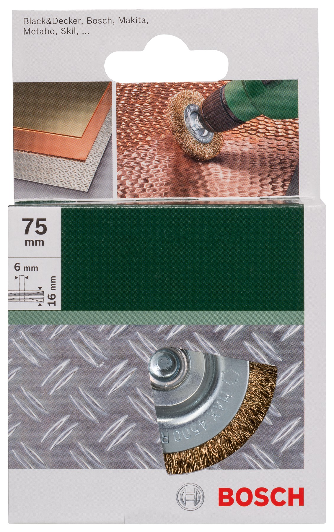 Cepillos de disco para taladradoras, alambre ondulado, latonado, 75 mm