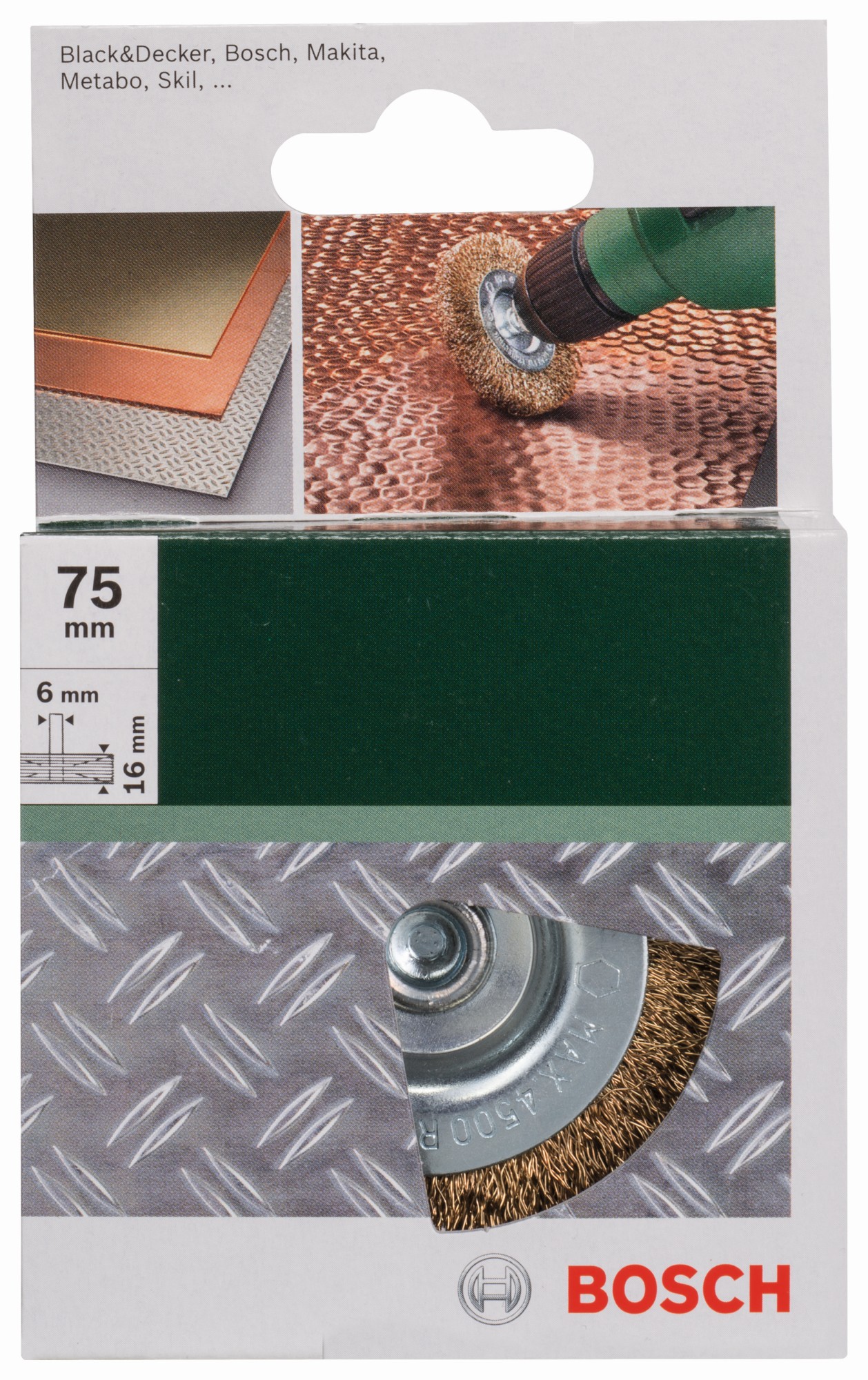 Cepillos de disco para taladradoras, alambre ondulado, latonado, 75 mm