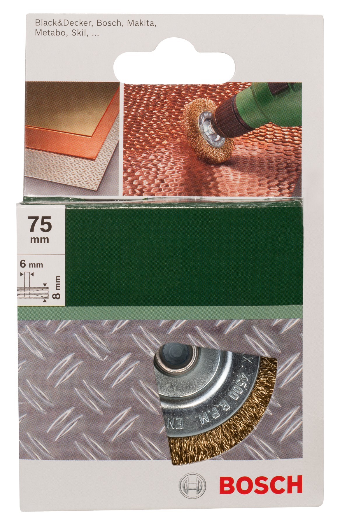 Cepillos de disco para taladradoras, alambre ondulado, latonado, 75 mm