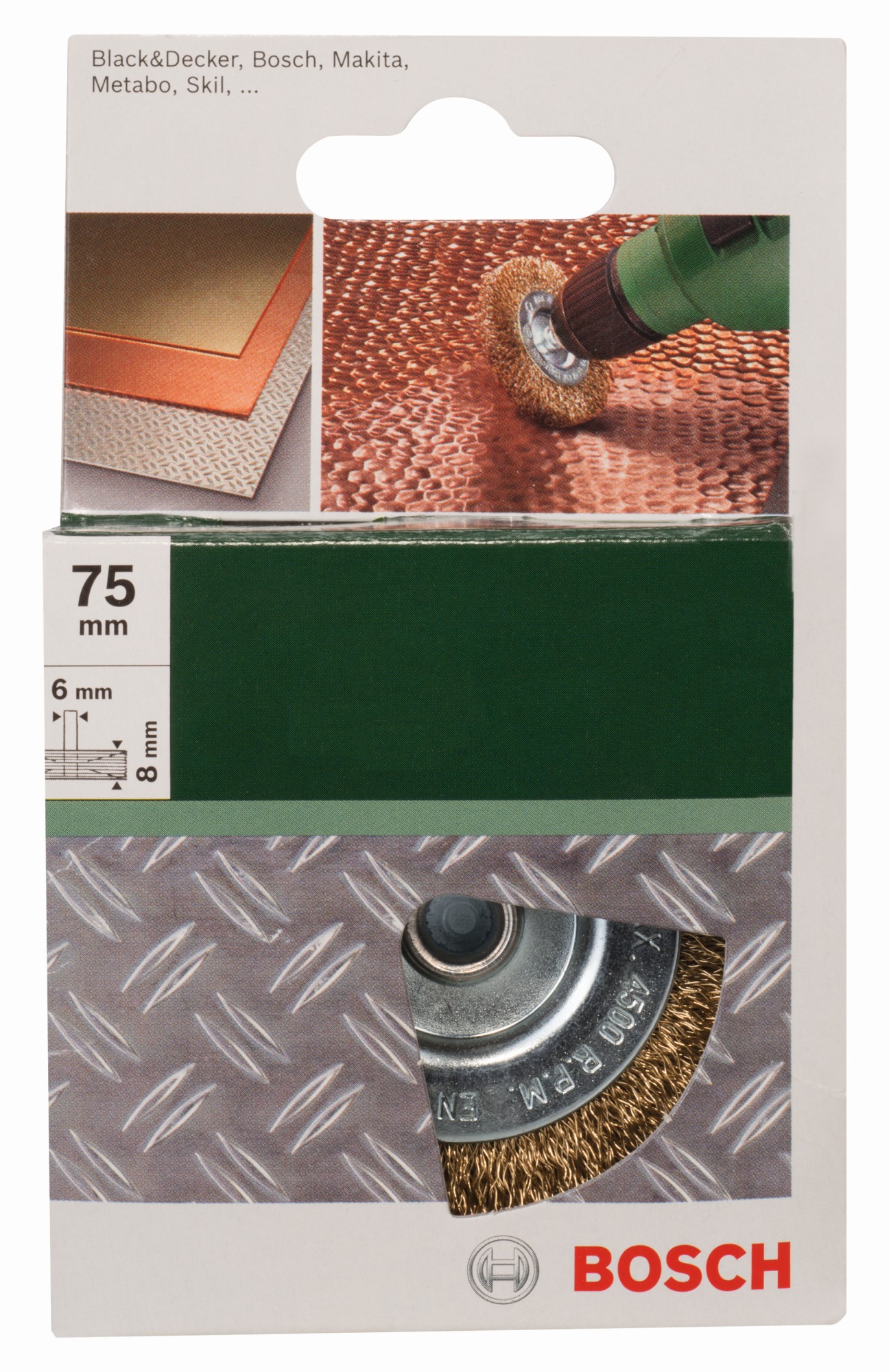 Cepillos de disco para taladradoras, alambre ondulado, latonado, 75 mm