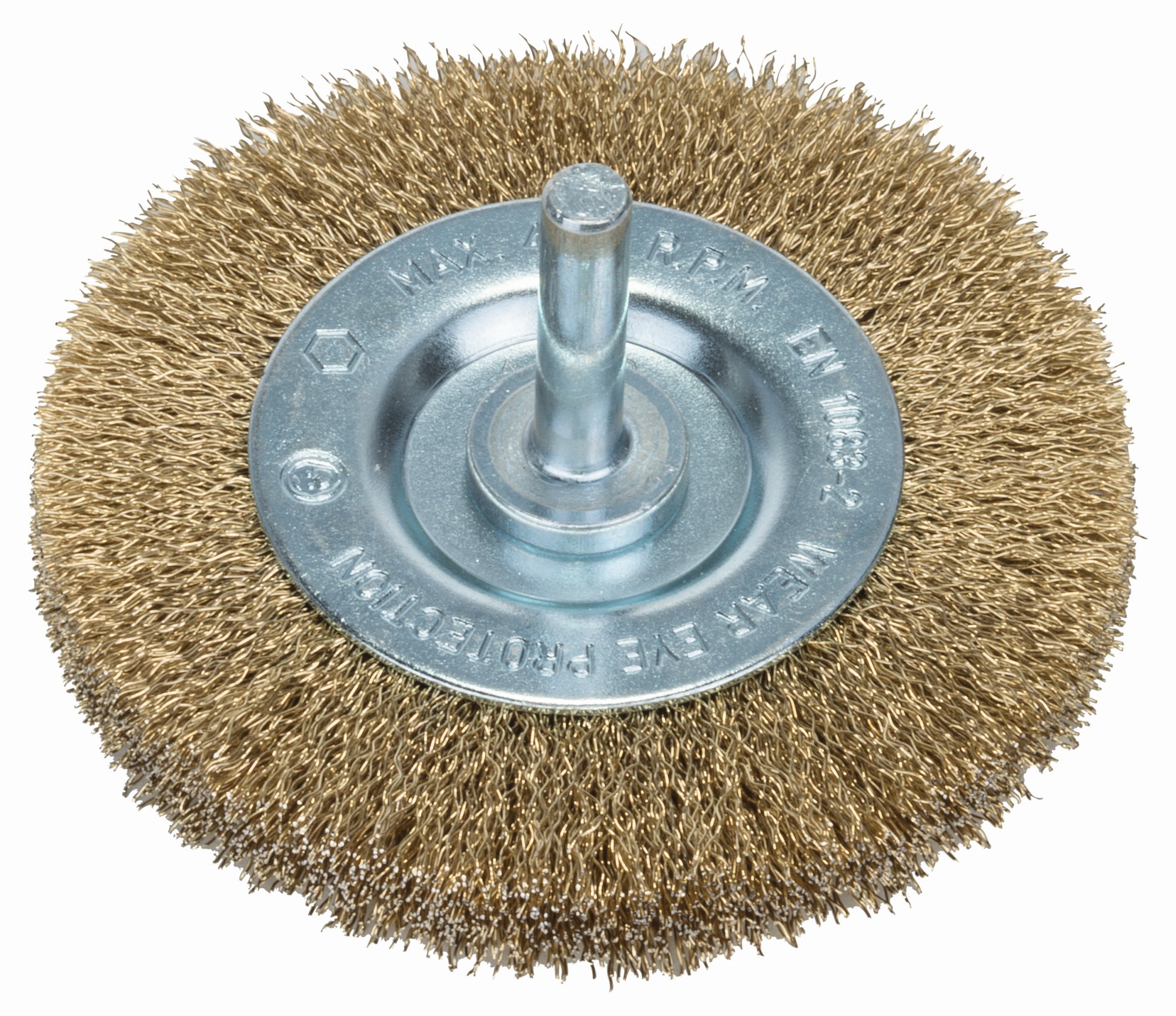 Cepillos de disco para taladradoras, alambre ondulado, latonado, 75 mm