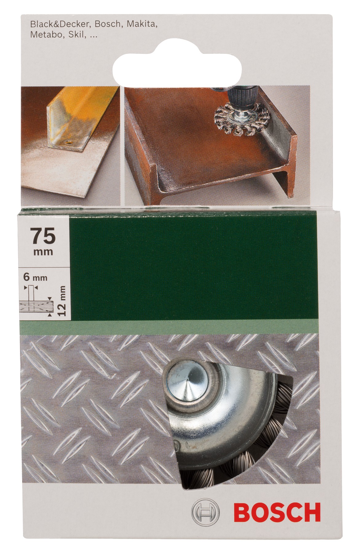 Cepillo de disco para taladradoras, alambre trenzado, 75 mm