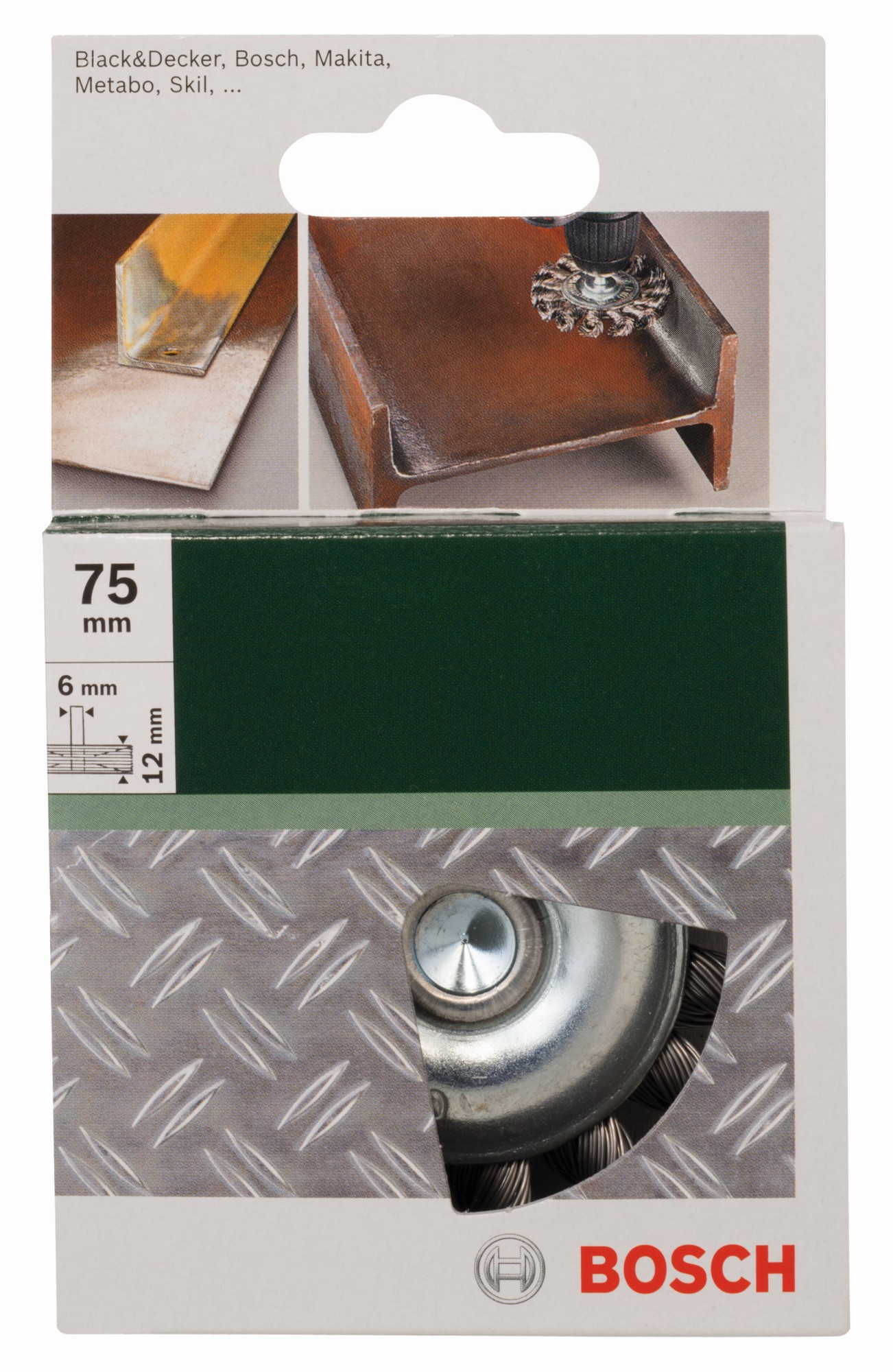 Cepillo de disco para taladradoras, alambre trenzado, 75 mm