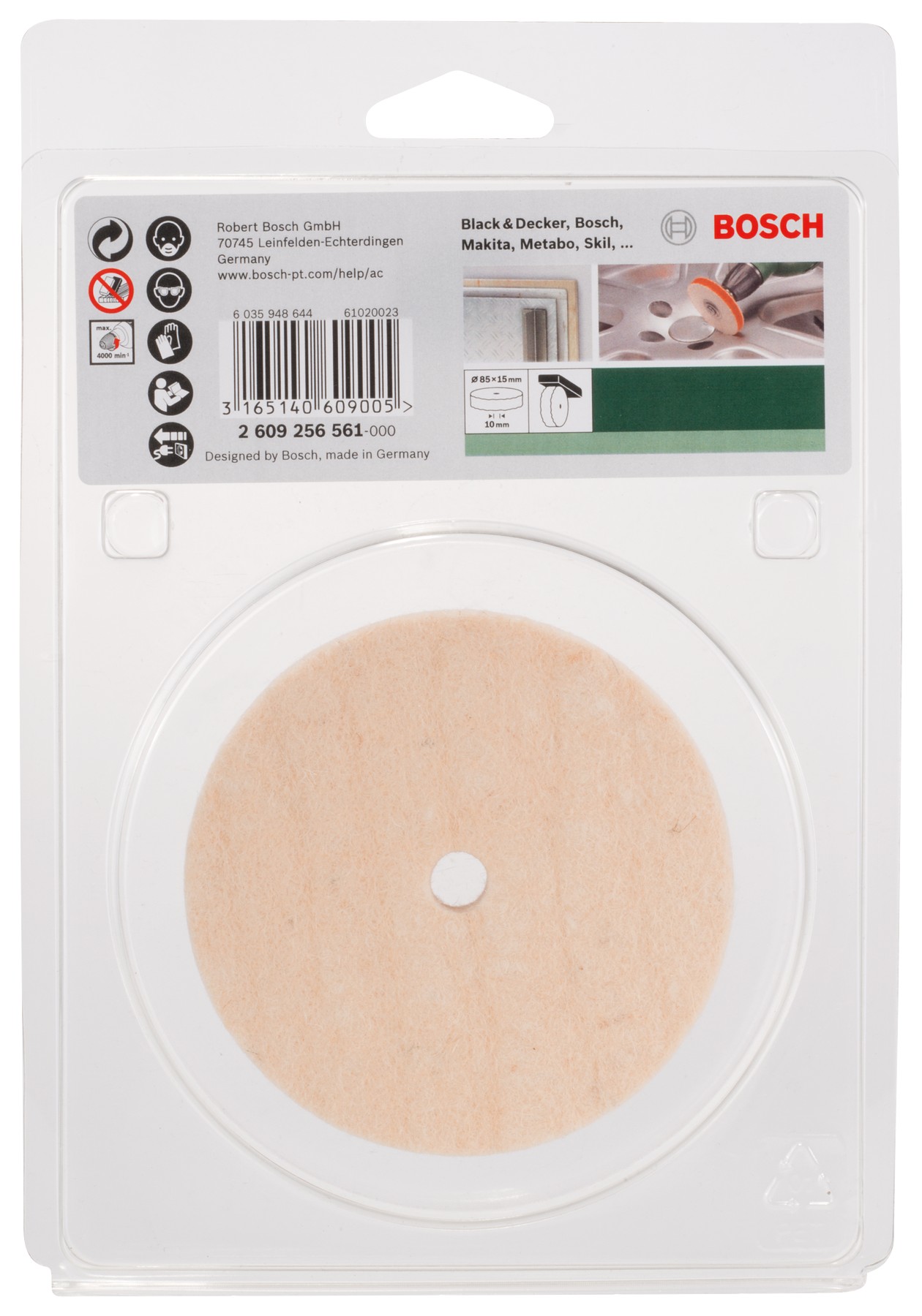 Disco de fieltro de pulido85 x 15 x 10 mm