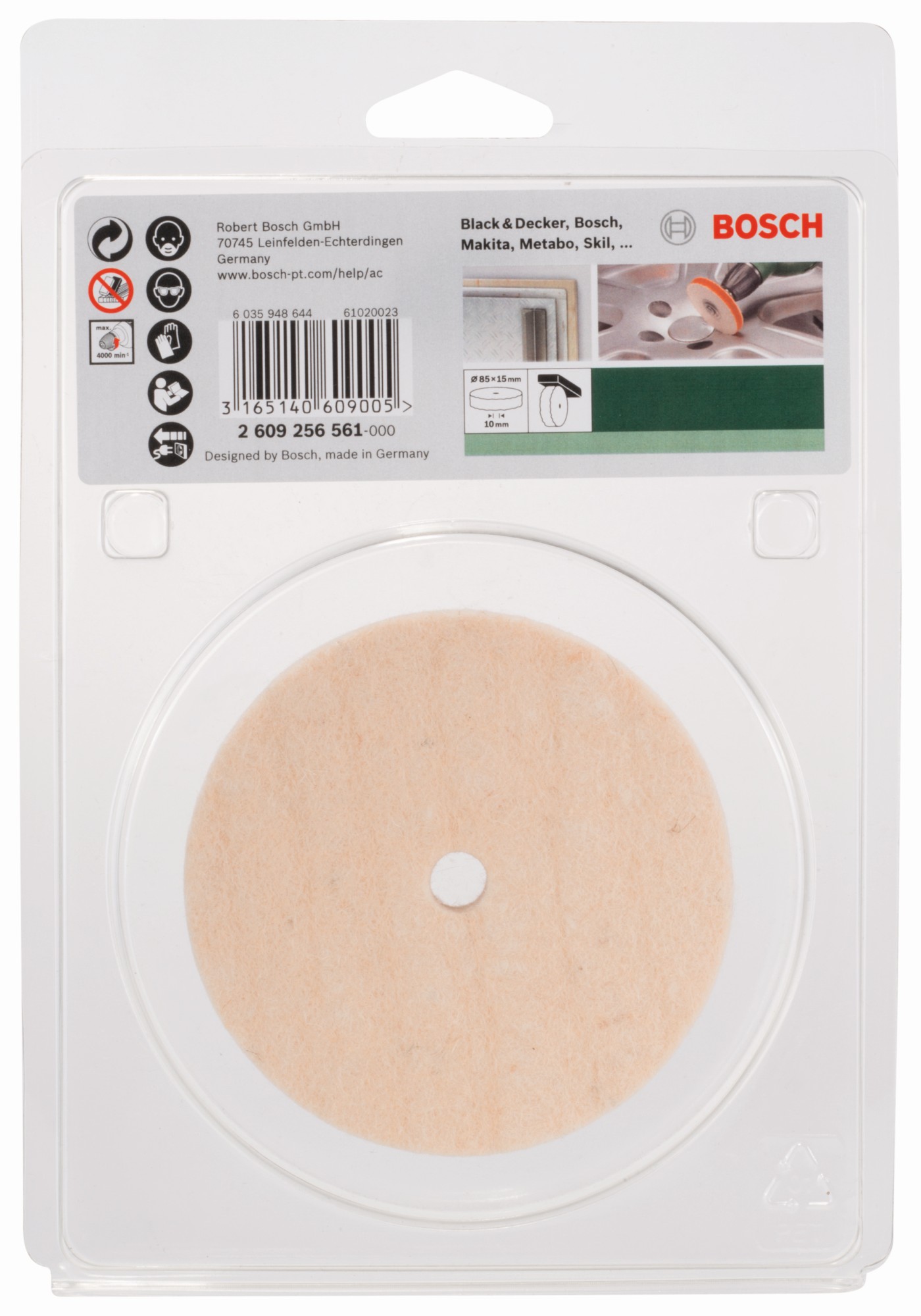 Disco de fieltro de pulido85 x 15 x 10 mm