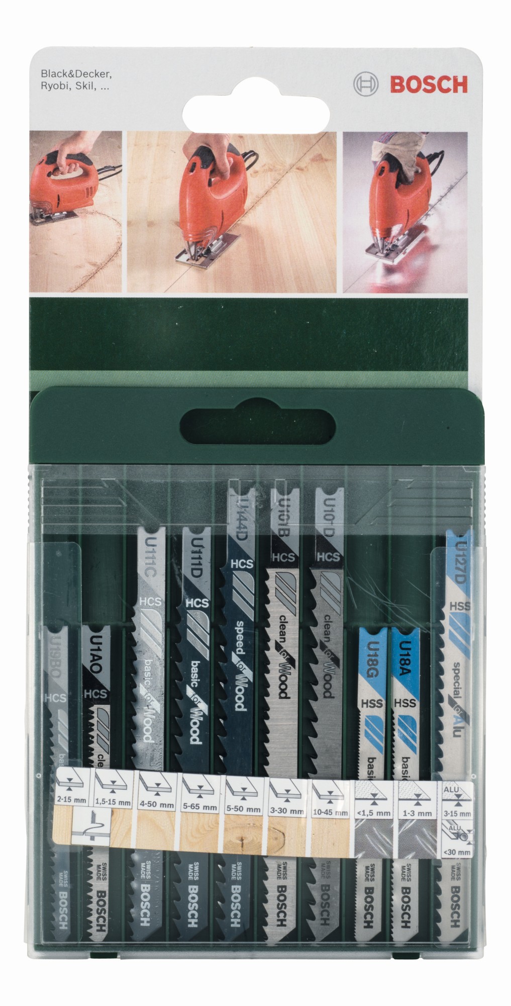 Set de 10 hojas de sierra de calar vástago en UU 19 BO; U 1 AO; U 111 C) U 111 D; U 144 D; U 101 B; U 101 D; U 18 G; U 18 A; U 127 D