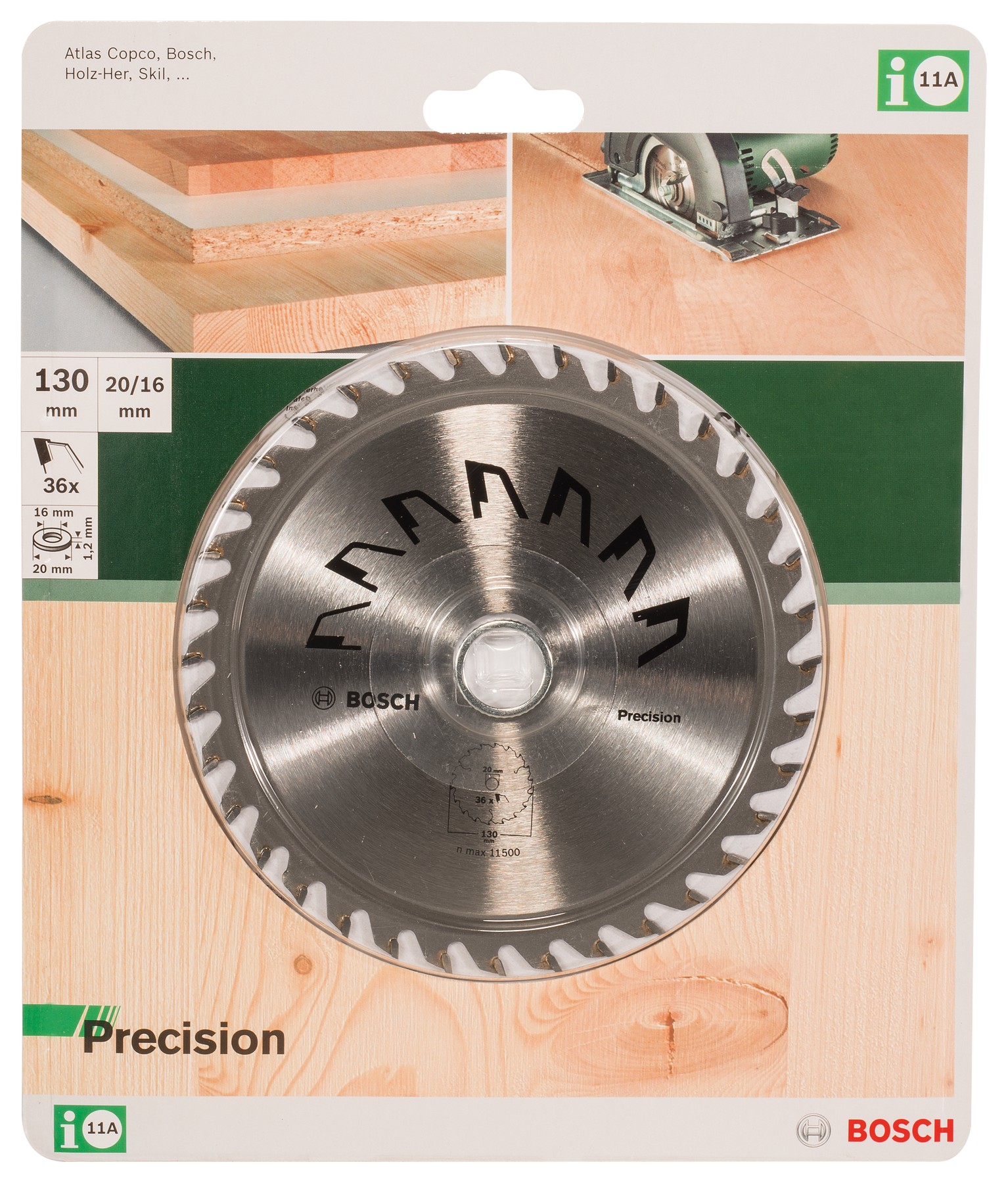 Hoja de sierra circular PRECISIOND = 130 mm; taladro= 20 mm; T = 34