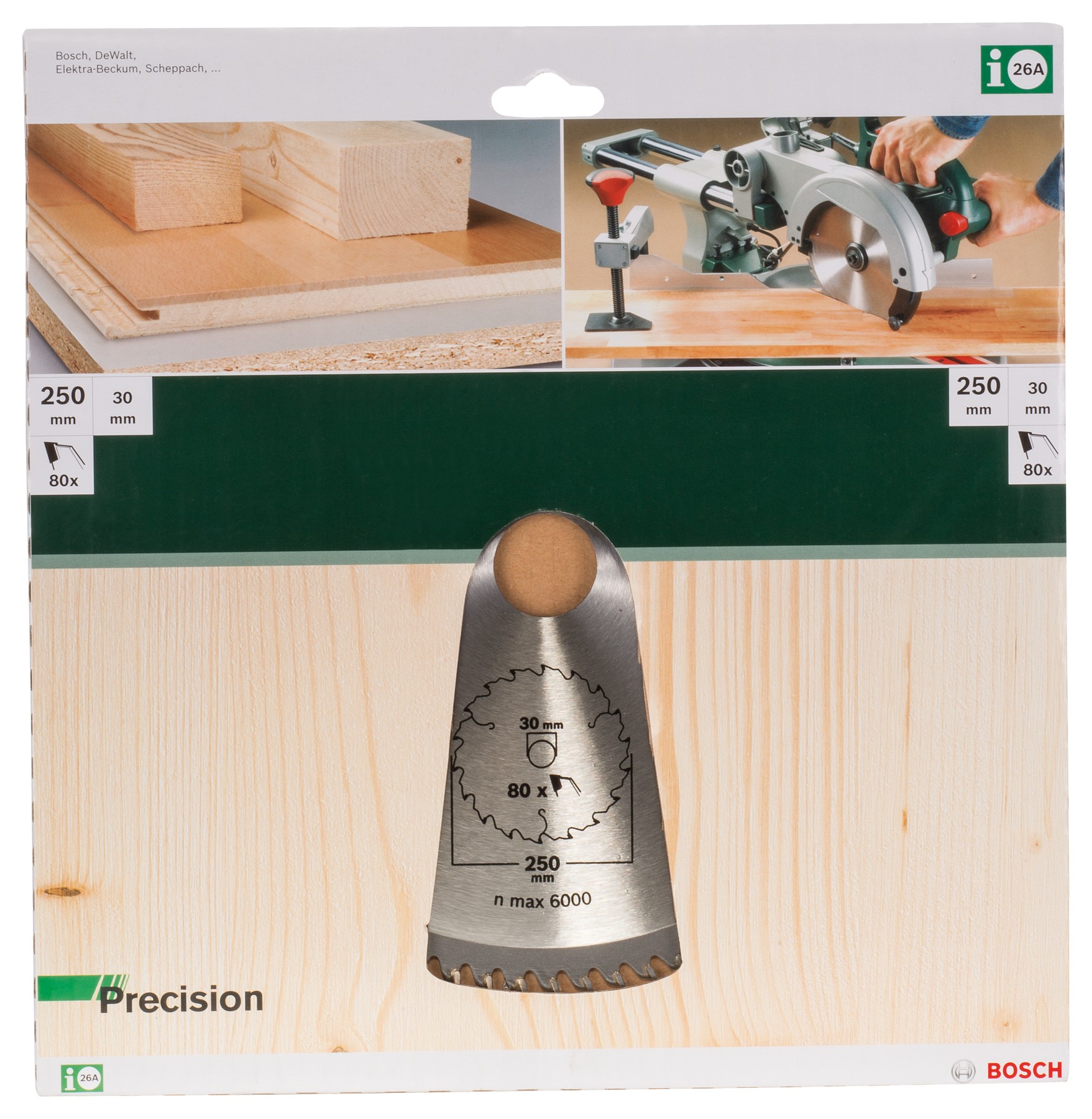 Hoja de sierra circular PRECISIOND = 250 mm; taladro= 30 mm; T = 80