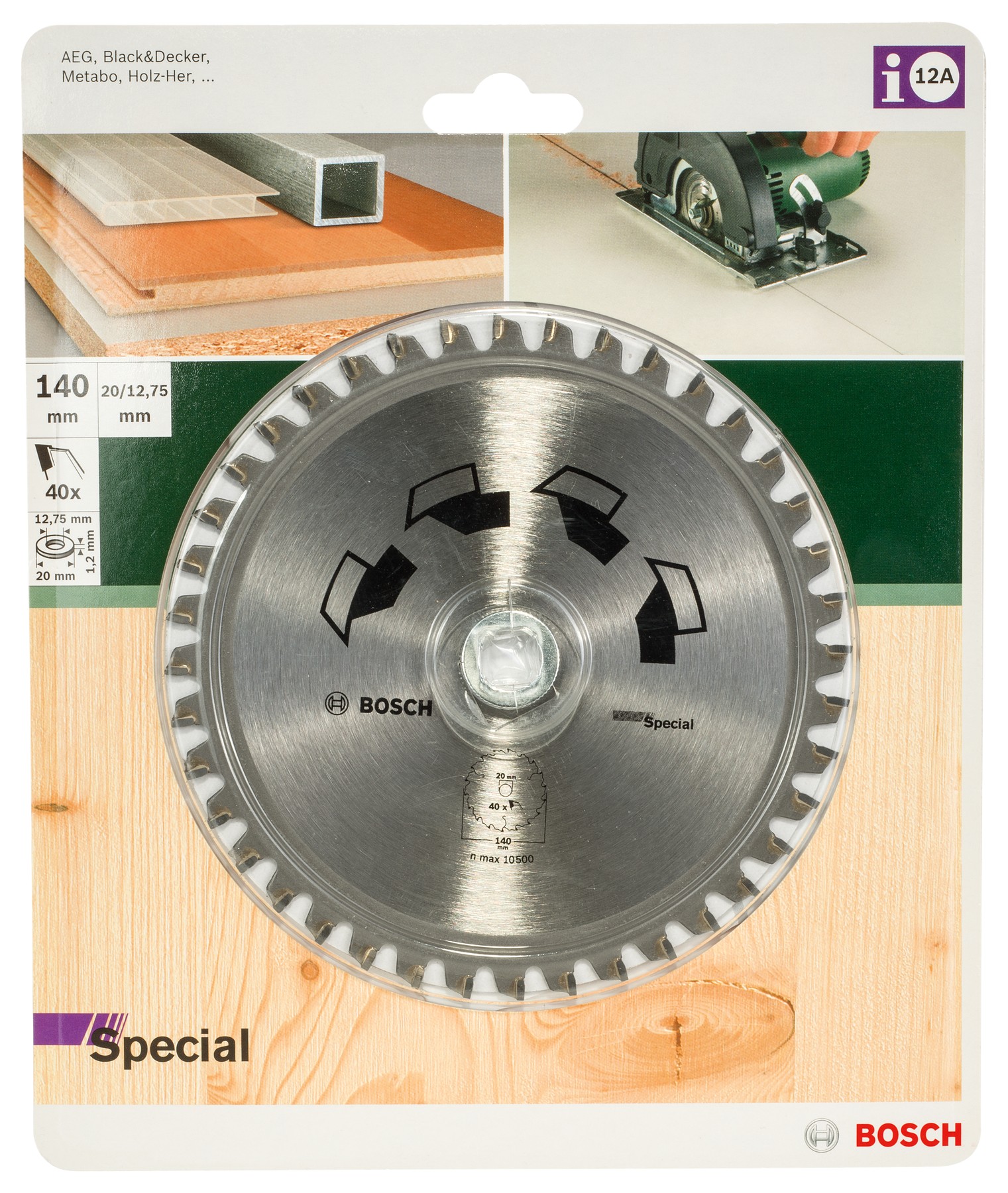 Hoja de sierra circular SPECIALD = 140 mm; taladro= 20 mm; T = 40