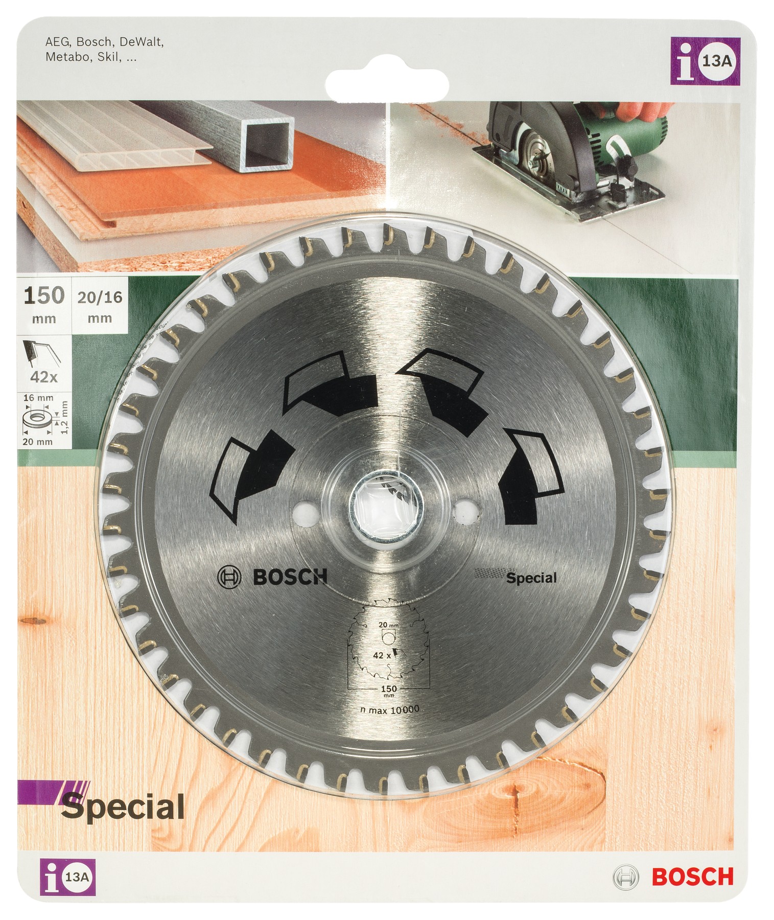 Hoja de sierra circular SPECIALD = 150 mm; taladro= 20 mm; T = 42