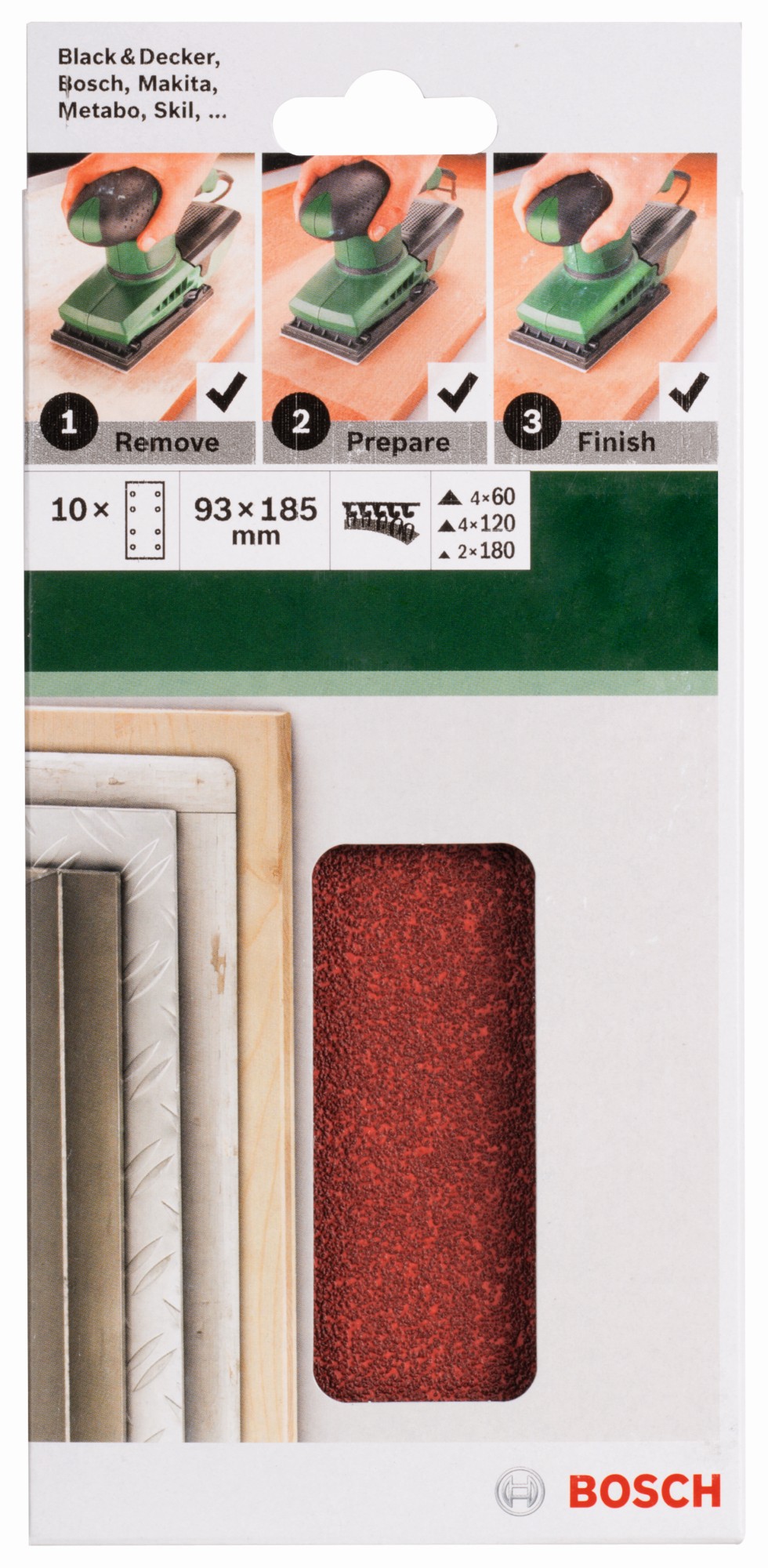 Set de hojas de lija de 10 piezas para lijadora orbitalG = 60, 120, 180