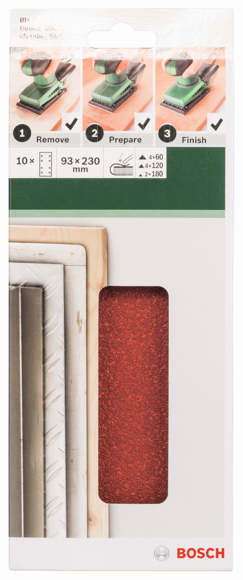 Set de hojas de lija de 10 piezas para lijadora orbitalG = 60, 120, 180