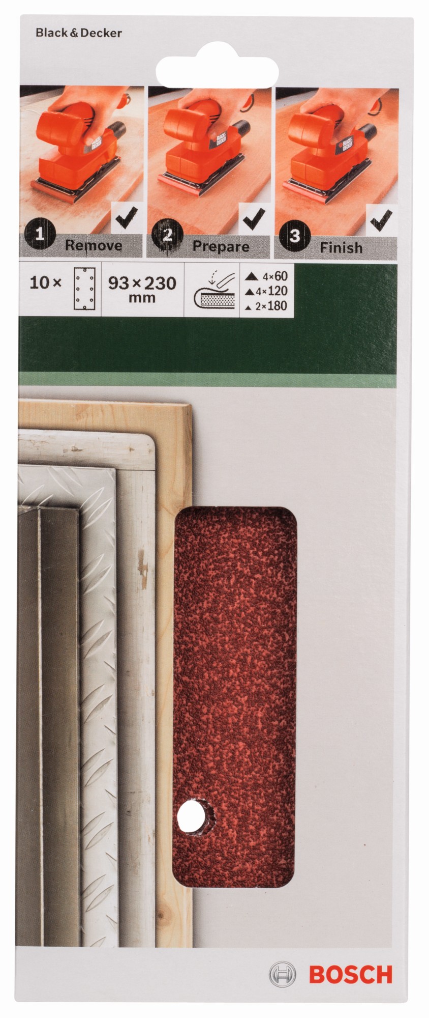 Set de hojas de lija de 10 piezas para lijadora orbitalG = 60, 120, 180