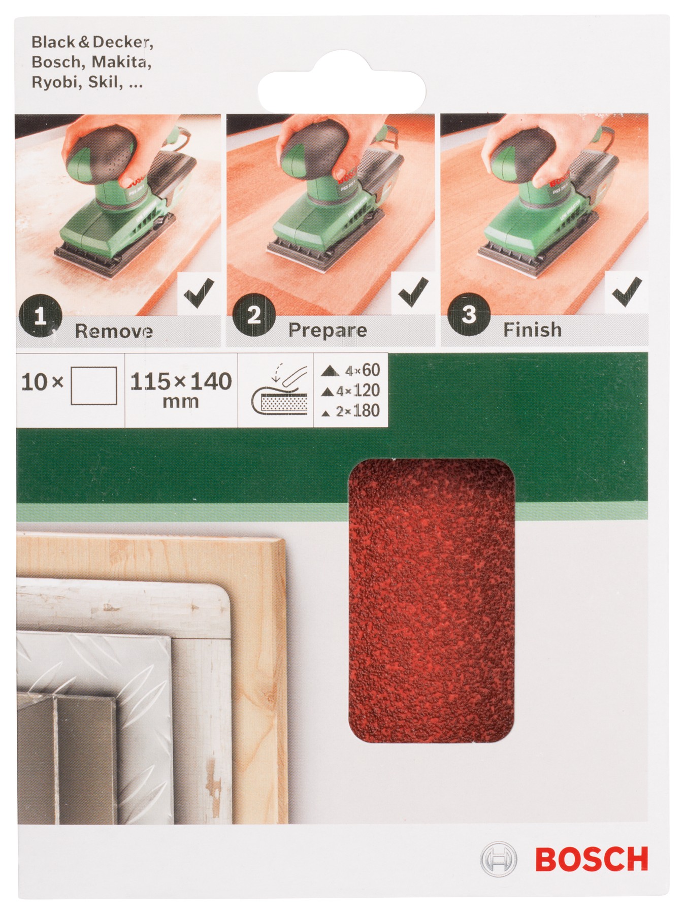 Set de hojas de lija de 10 piezas para lijadora orbitalG = 60, 120, 180