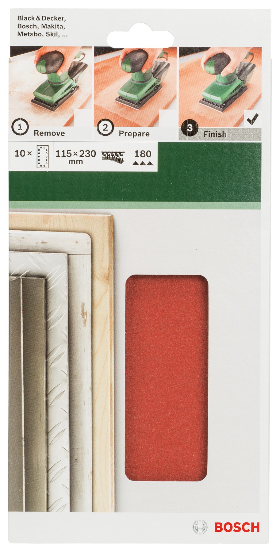 Set de hojas de lija de 10 piezas para lijadora orbitalG = 180