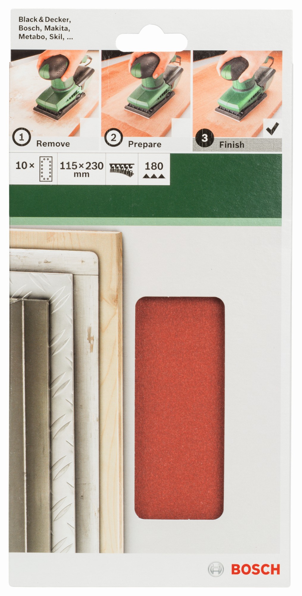 Set de hojas de lija de 10 piezas para lijadora orbitalG = 180