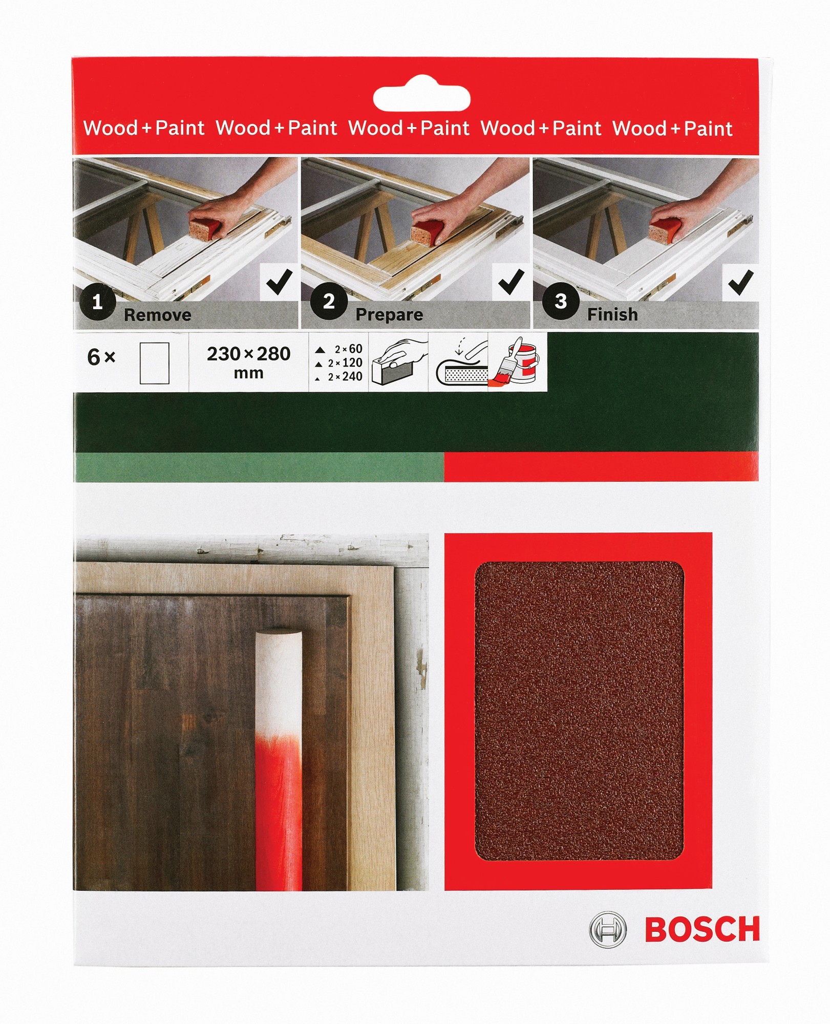 Hoja de lija manual Universal Remove Prepare Finish, 230 x 280 mm, P60/120/240