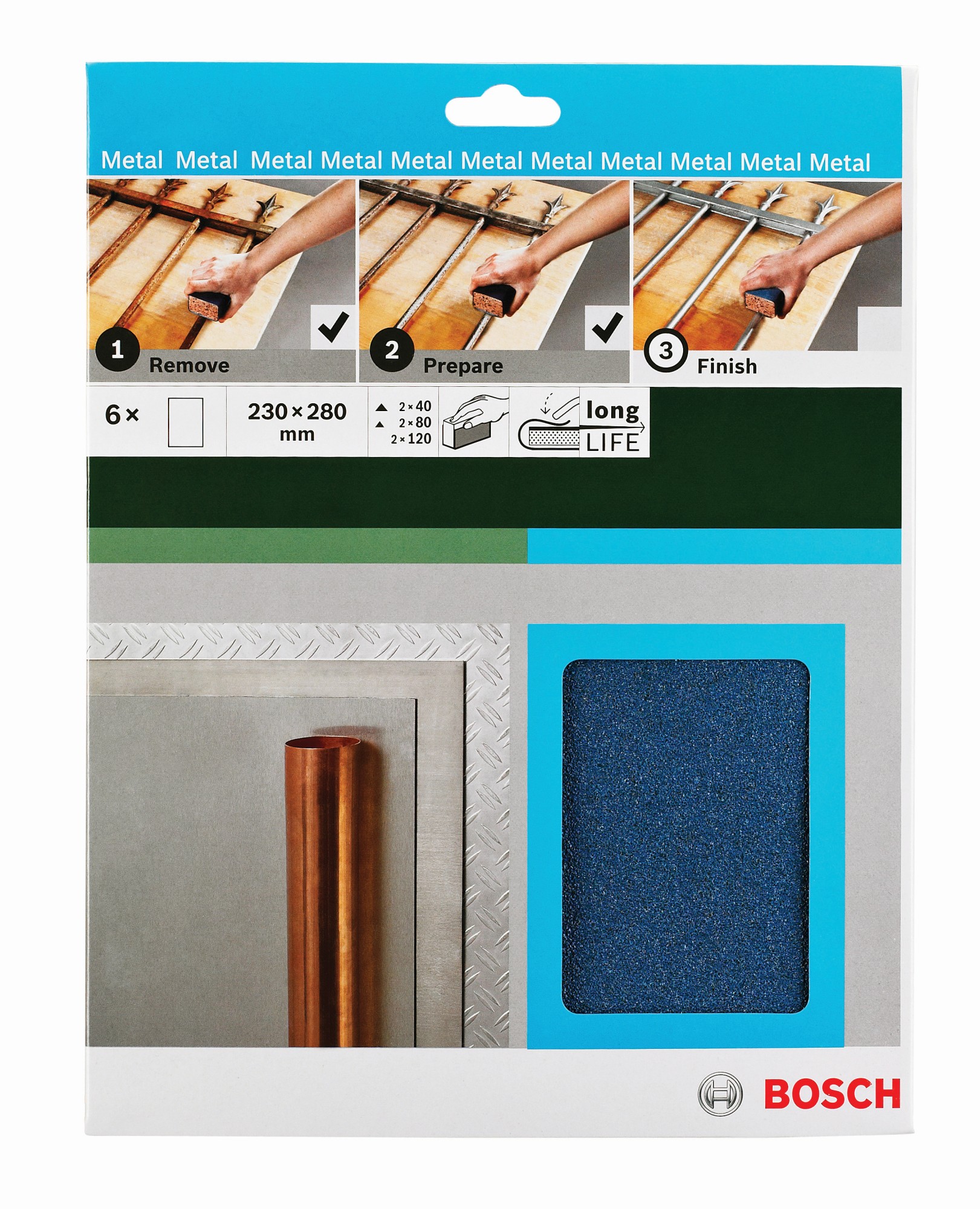 Hoja de lija manual para metal, 230 x 280 mm, P40/80/120