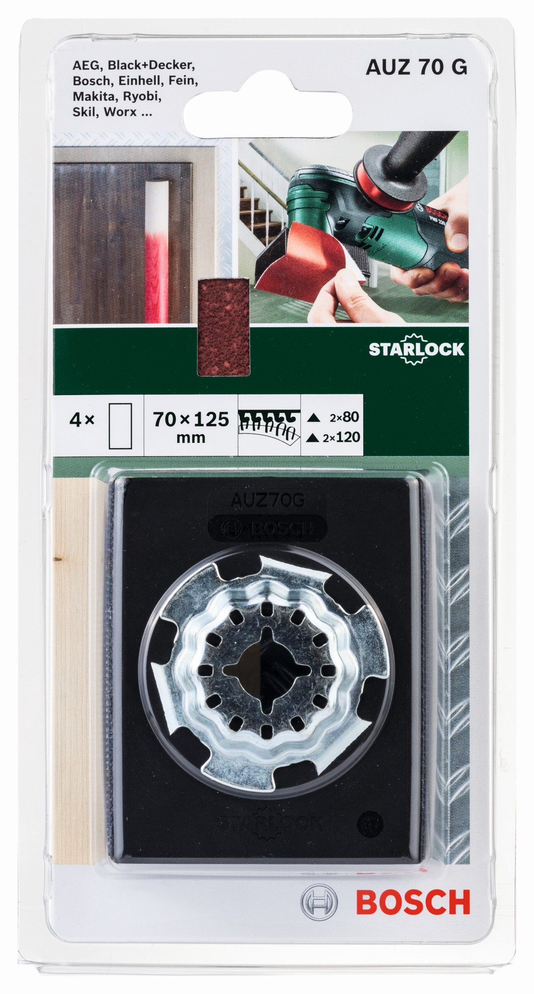 Perfil de lijado Starlock AUZ 70 G con 4 hojas de lija, 70 x 125 mm