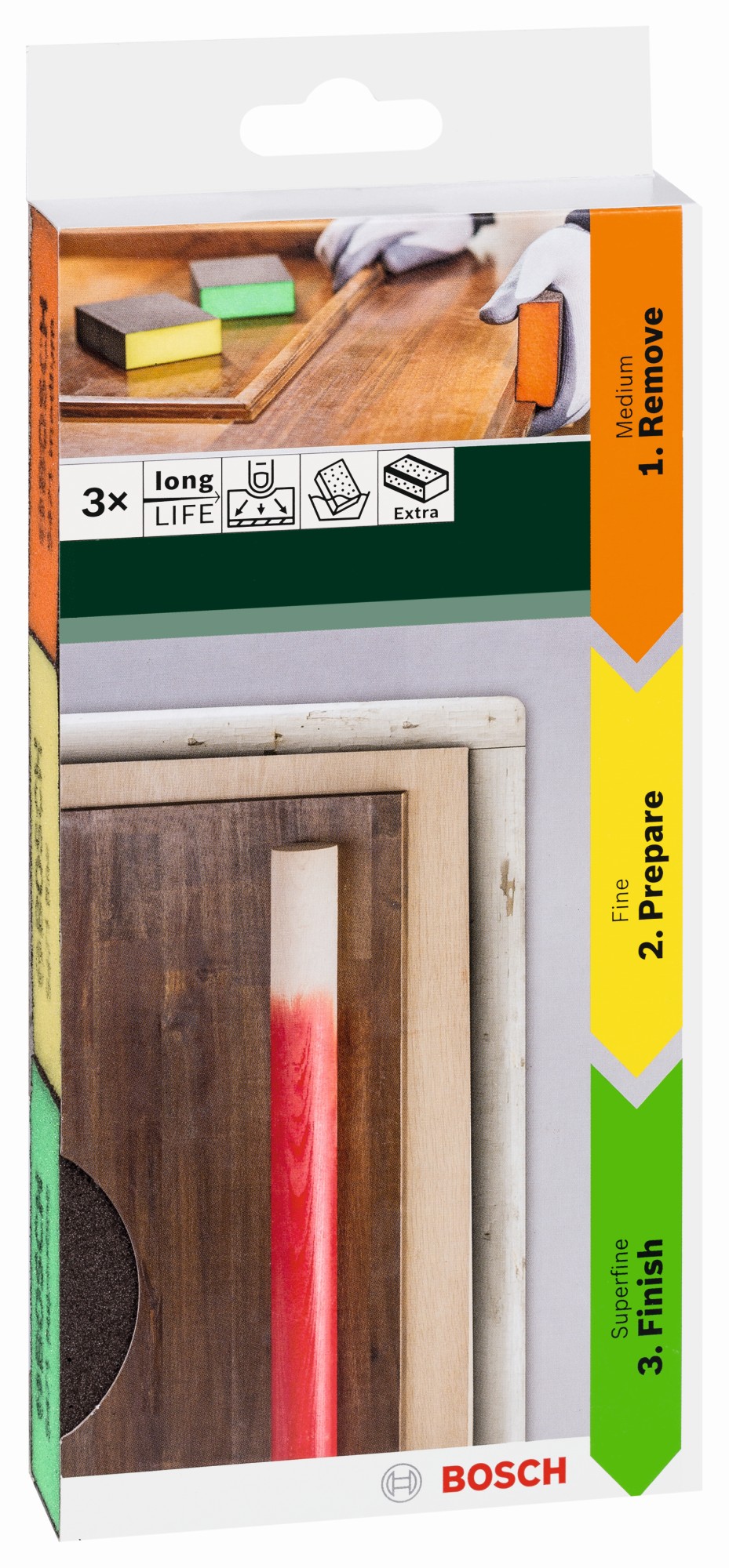 3 esponjas de lijar, flat+edge97 x 69 x 26 mm, M, F, SF