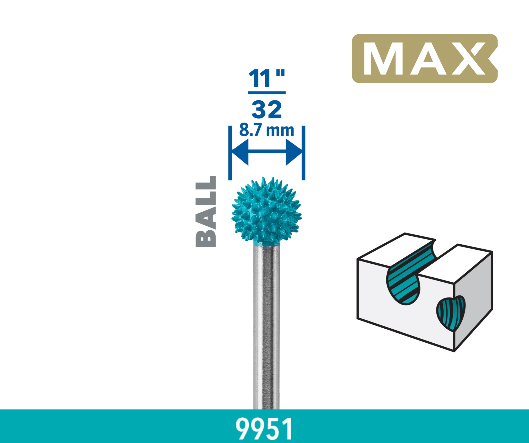 Broca de tallado Dremel MAX 9951 Power Carving, 9 mm esférica