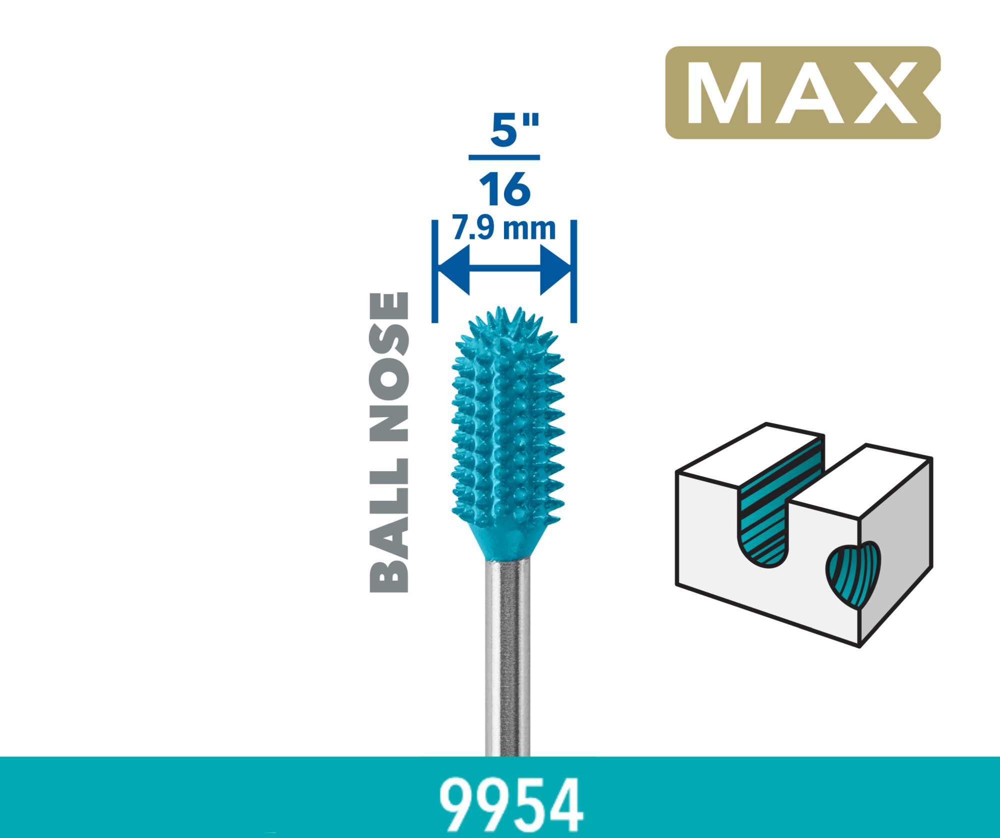Broca de tallado Dremel MAX 9954 Power Carving, 7,9 mm punta esférica