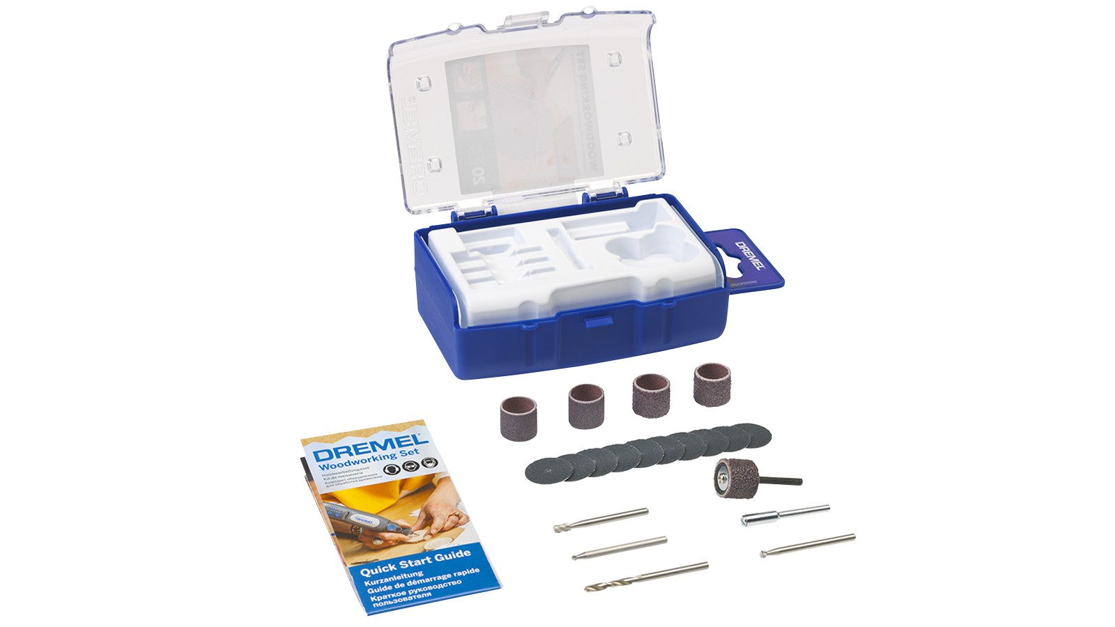 Juego de accesorios DREMEL para trabajo en madera, 20 piezas, grabado, lijado, taladrado