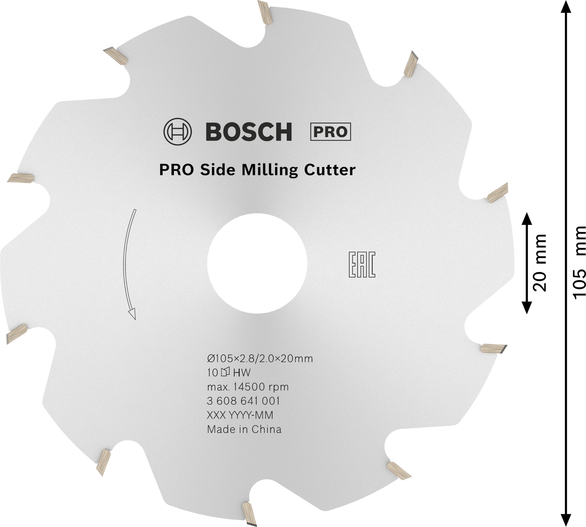 Hoja fresadora lateral PRO, 105 x 20 x 2,8 mm, 10 dientes