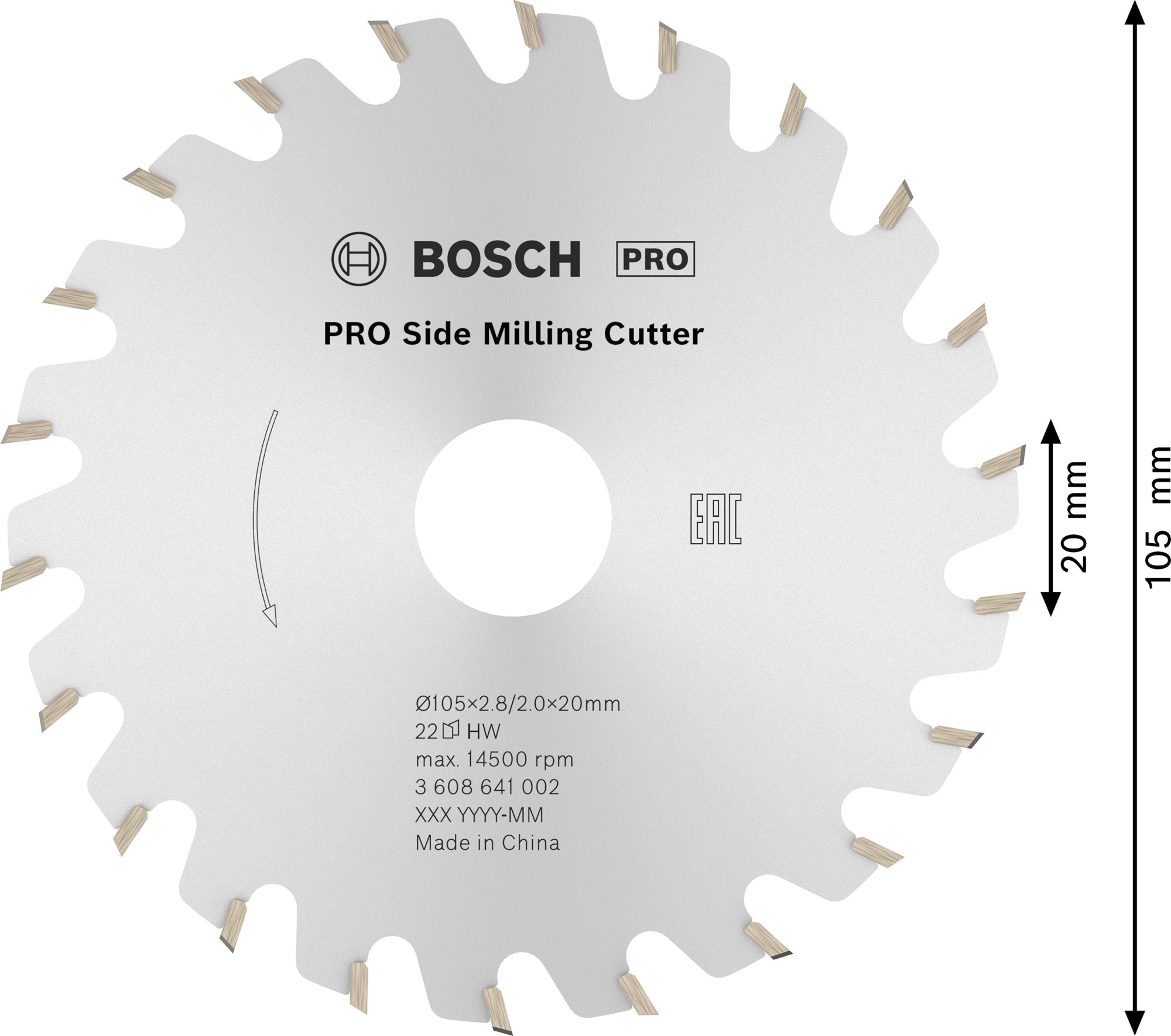 Hoja fresadora lateral PRO, 105 x 20 x 2,8 mm, 22 dientes