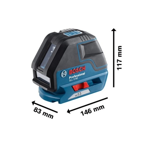 Bosch Professional Nivel láser GLL 3-50 (láser rojo, interior, alcance: 10 m, 4 pilas AA, soporte giratorio)