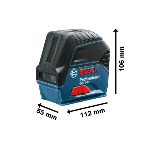 Bosch Professional Nivel láser GCL 2-15 (láser rojo, interior, con puntos de plomada, alcance: 15 m, 3 pilas AA, soporte giratorio RM 1, placa reflectora láser,