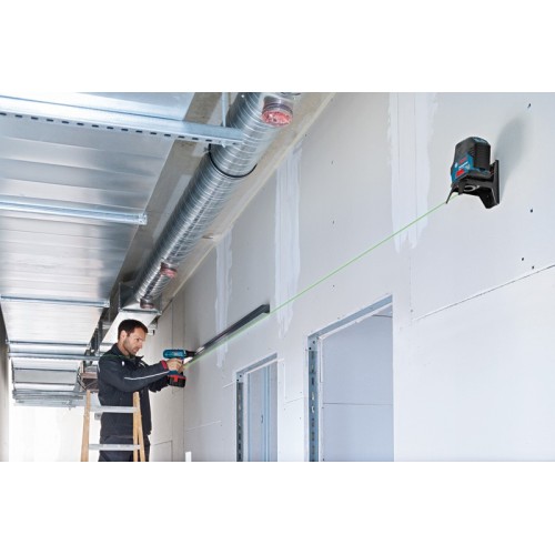 Bosch Professional Nivel láser GCL 2-15 G (láser verde, interior, puntos de plomada, alcance: 15 m, 3 pilas de 1,5 V, soporte giratorio RM 1, placa reflectora d