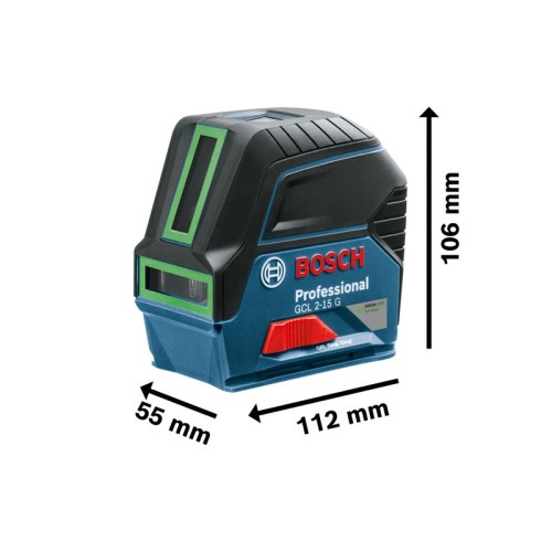 Bosch Professional Nivel láser GCL 2-15 G (láser verde, interior, puntos de plomada, alcance: 15 m, 3 pilas de 1,5 V, soporte giratorio RM 1, placa reflectora d