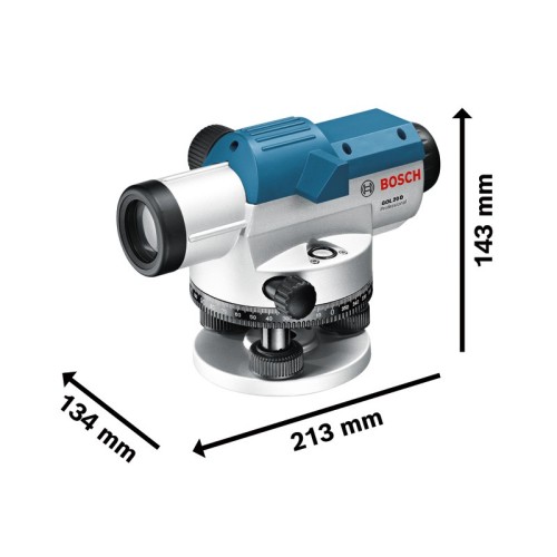 Bosch Professional Nivel Óptico GOL 20 D (aumento 20x, unidad de medida: 360 grados, alcance: hasta 60 m, regla graduada GR 500, trípode BT 160, en maletín de t