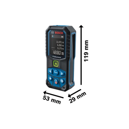 Bosch Professional Medidor Láser GLM 50-25 G (láser verde, alcance: hasta 50 m, robusto, IP65, ±1,5 mm*, 2 pilas AA, correa de sujeción, funda)