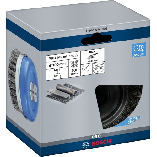 Cepillo de vaso PRO Metal heavy, 100 x 0,8 mm, rosca