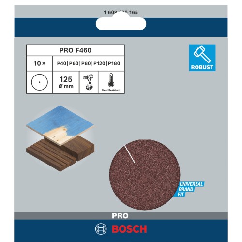 Hoja de lija PRO F460, G40, G60, G80, G120, G180, 125 mm, 10 unidades