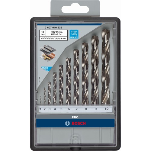 Set de brocas helicoidales PRO Metal HSS-G, 10 uds.