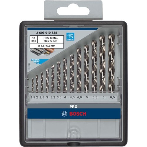 Set de brocas helicoidales PRO Metal HSS-G, 13 uds.