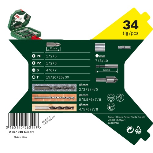 Maletín X-line Classic de 34 unidades para taladrar y atornillar