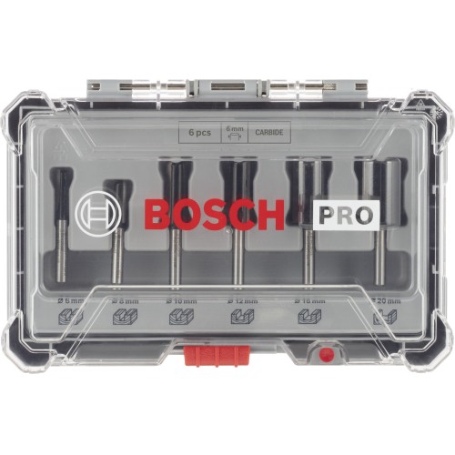 Set de brocas fresadoras rectas PRO, vástago de 6 mm, 6 unidades