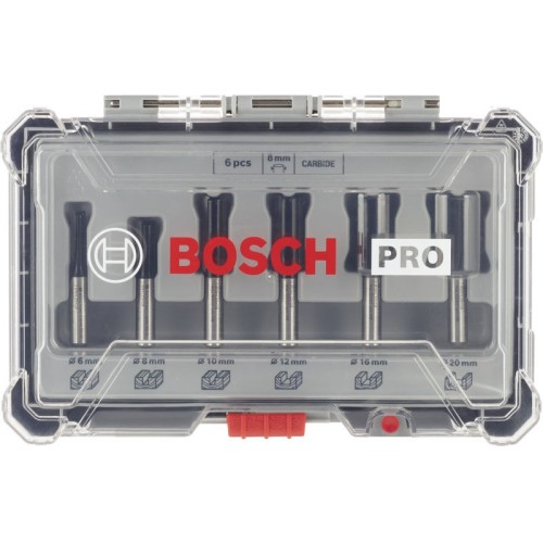 Set de brocas fresadoras rectas PRO, vástago de 8 mm, 6 unidades