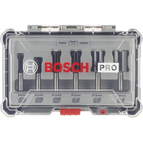 Set de brocas fresadoras rectas PRO, vástago de 8 mm, 6 unidades