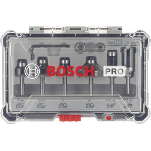 Set de brocas fresadoras para recortes y bordes PRO, vástago de 6 mm, 6 unidades