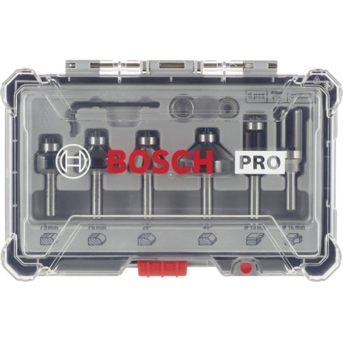 Set de brocas fresadoras para recortes y bordes PRO, vástago de 8 mm, 6 unidades
